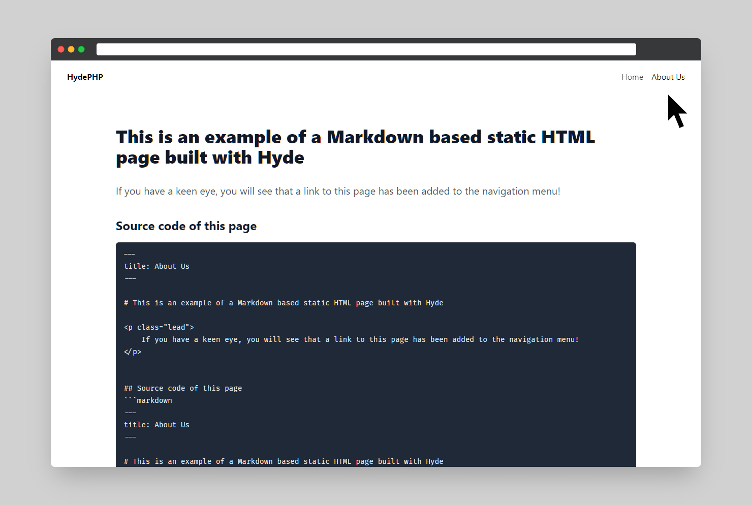 Screenshot of generated Markdown page